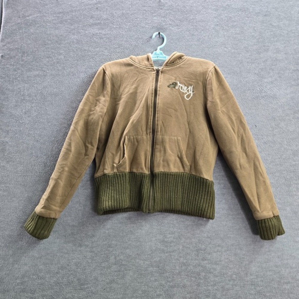 Roxy Women Sweatshirt Large Beige Hoodie Fleece Sherpa Lined Full Zip Pockets